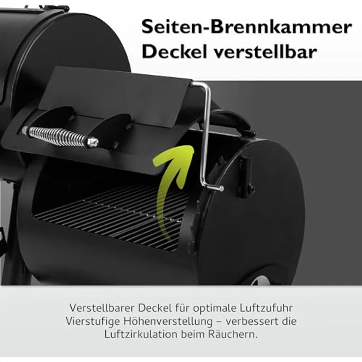 Tepro Indianapolis Massiv Smoker Holzkohlegrill Garten Terrasse BBQ Luftzufuhr regelbar schwarz, 153 x 184 x 88 cm, Grillfläche 97,5 x 44 cm – Bild 8