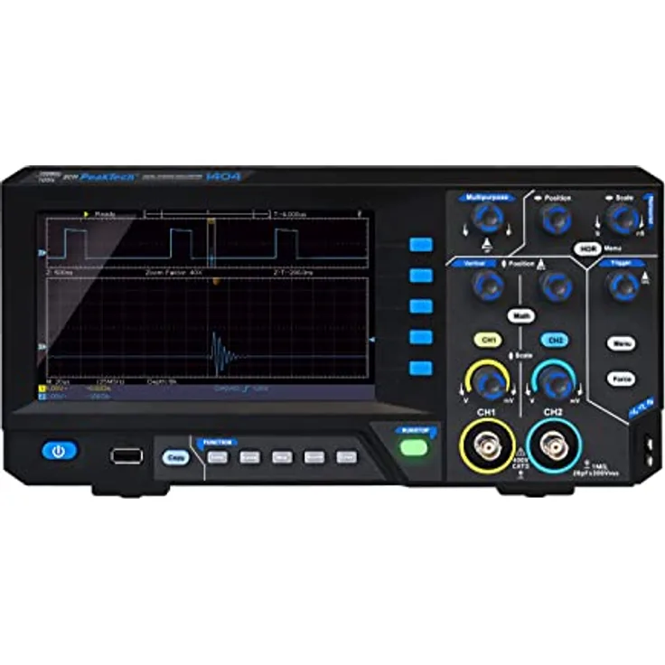 PeakTech 1404, Digital Speicher Oszilloskop, 2 Kanal, 100 MHz, 1GS/s, USB Schnittstelle, PC Software, P 1404, Schwarz
