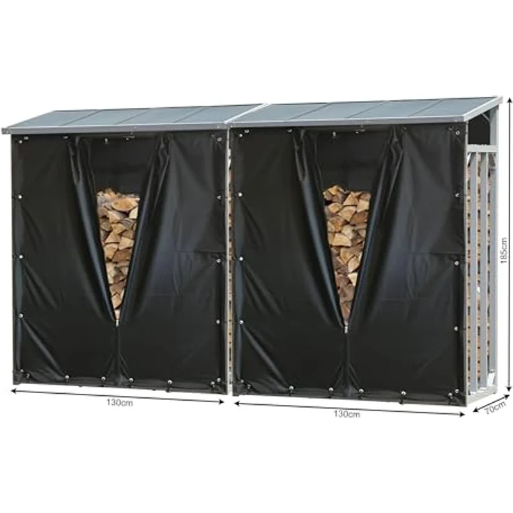 QUICK STAR Kaminholzregal Set, 2 Stück Aluminium, wetterfest, Schwarz, 130 x 70 x 185 cm, Kapazität 3,2 m³, 40 mm Stahlprofil – Bild 2