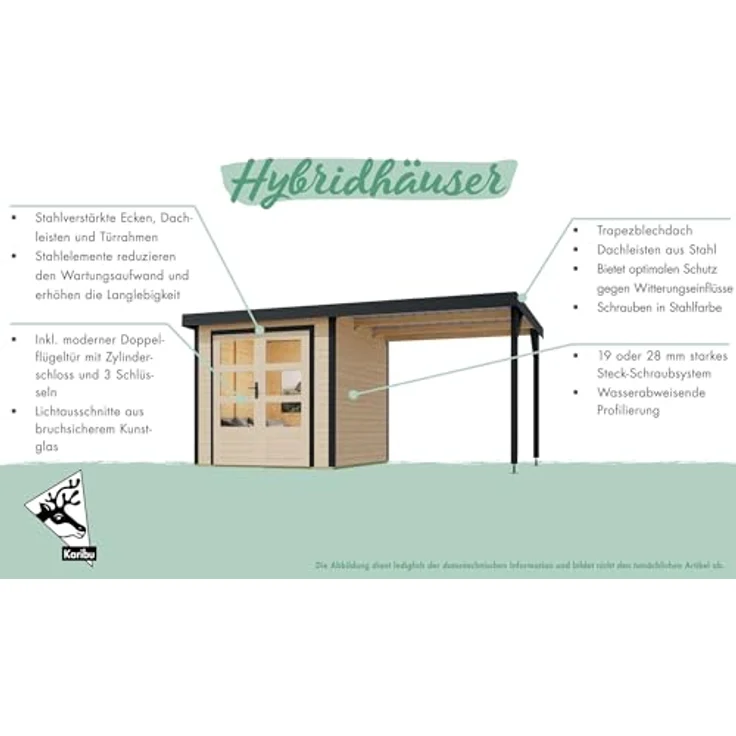CHILLROI® Hybrid Gartenhaus Hollywood inkl. Fußboden optional mit Anbau Gartenlaube Geräteschuppen Gartenhütte (Naturbelassen mit Anbau) – Bild 4