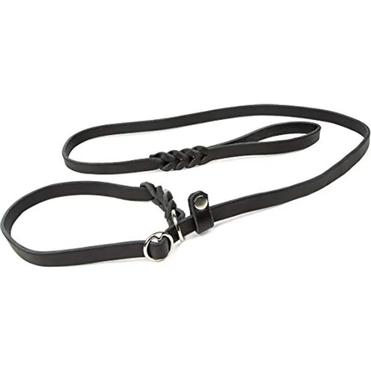 CopcoPet - Retrieverleine/Agilityleine aus Fettleder, verchromt Gr. 1,20 m x 10 mm Schwarz