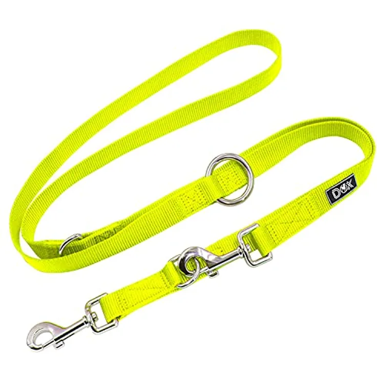 DDOXX Hundeleine Nylon, 3fach verstellbar, 2m | für kleine & große Hunde | Doppel-Leine Zwei Hund Katze Welpe | Schlepp-Leine groß | Führ-Leine klein | Lauf-Leine Welpen-Leine | M, Gelb