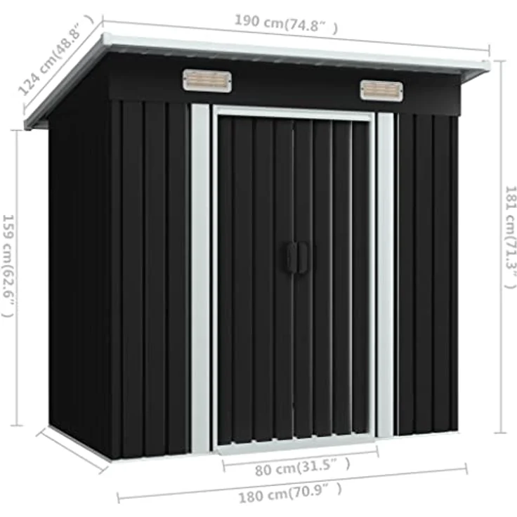 vidaXL Gartenschuppen mit 2 Entlüftungsöffnungen Schiebetür Gerätehaus Geräteschuppen Gartenhaus Schuppen Anthrazit Stahl 190x124x181cm – Bild 4