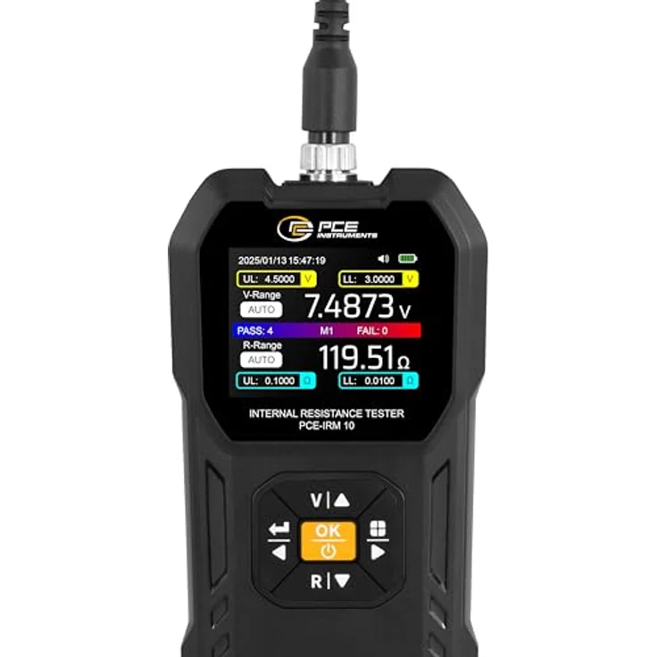 PCE Instruments PCE-IRM 10 Hand-Multimeter, digitales Grafik-Display zur Prüfung von Batteriequalität, USB-C, 2,4 Zoll Farbdisplay, Pass/Fail-Testfunktion, speicherbar bis zu 8 Grenzwerten – Bild 2