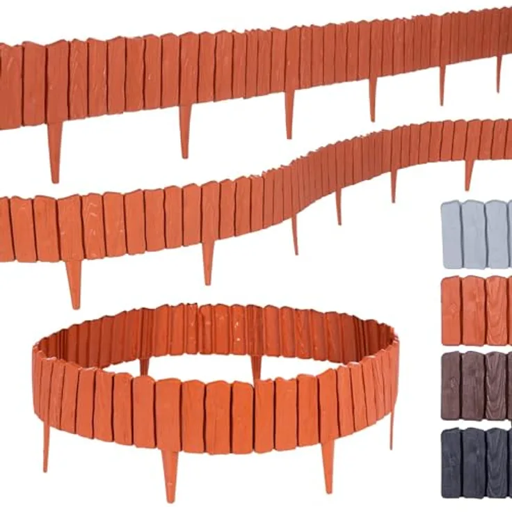 BooGardi Rasenkante Kunststoff Holzoptik 4 Farben 57cm x 12,5cm 5er/10er/20er Set · Terrakotta 5er Set · Flexible Beeteinfassung · Beetumrandung Garten · Mähkante Raseneinfassung