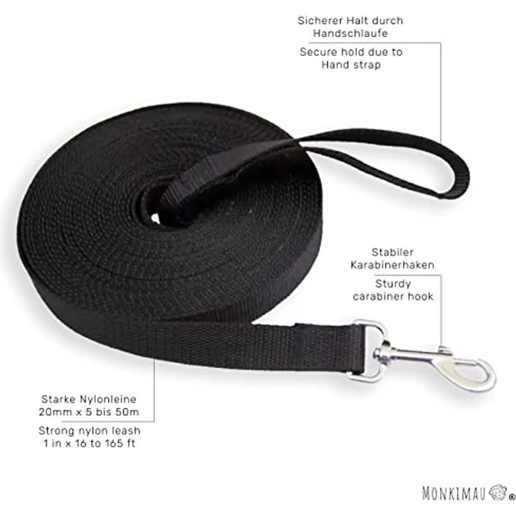 Monkimau Schleppleine für Hunde 5m 10m 15m 20m 30m 50m Lang Nylon Hundeleine Mittelgroße Hunde Trainingsleine Langlaufleine Feldleine Hausleine Hofleine Longe Pferd – Bild 5