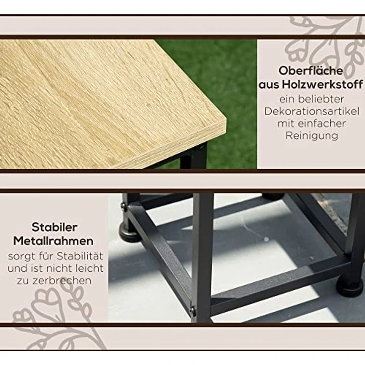 Outsunny Blumenständer im Industriedesign, 3er Set aus Stahl und Holzoptik, für Garten und Balkon, Schwarz+Natur – Bild 5