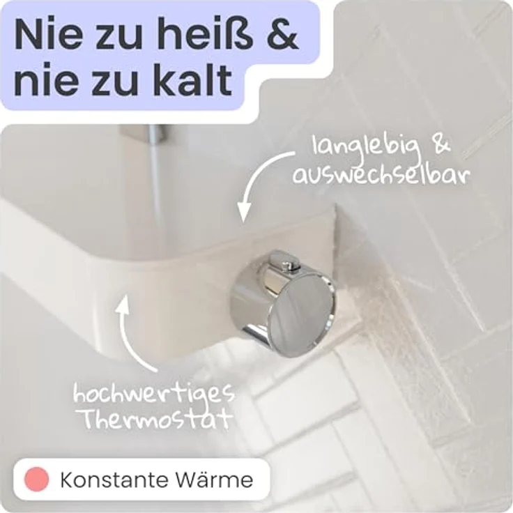 instmaier Duschsystem Cleo, Design-Thermostat mit 3 Strahlarten, 38-Grad-Sicherheitssperre und 28 cm Kopfbrause – Bild 4