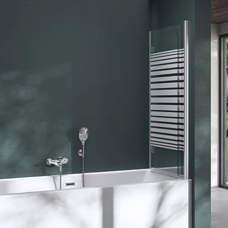 Mai & Mai Duschwand für Badewanne, faltbar 180°, aus 6mm ESG-Sicherheitsglas mit NANO-Beschichtung, teilsatiniert, 120x140cm – Bild 4