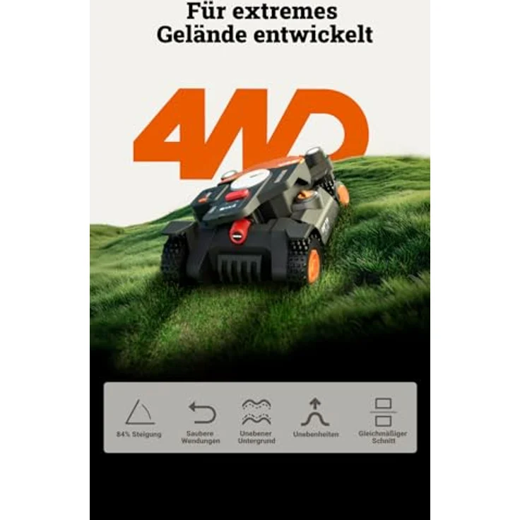 Worx Mähroboter 'Landroid Vision Cloud 4WD WR344', Allrad-Antrieb, bis 4000 m², präzise RTK Cloud Positionierung, App-Steuerung, Schnitt-Höhenverstellung – Bild 3