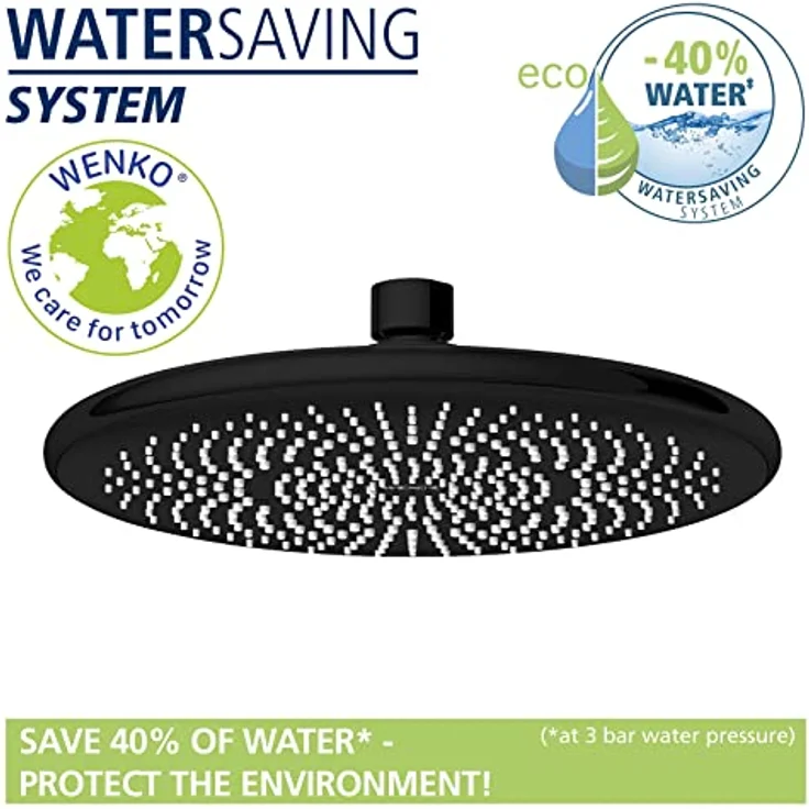 WENKO Regenduschkopf Watersaving, Ø 22,5 cm, mit Kugelgelenk und Noppen, schwarz – Bild 2