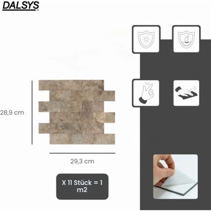 Dalsys 11x Wandpaneele selbstklebend, 3D-Wandpaneele in Steinoptik, 1m² Beige, pflegeleicht und vielseitig einsetzbar – Bild 2