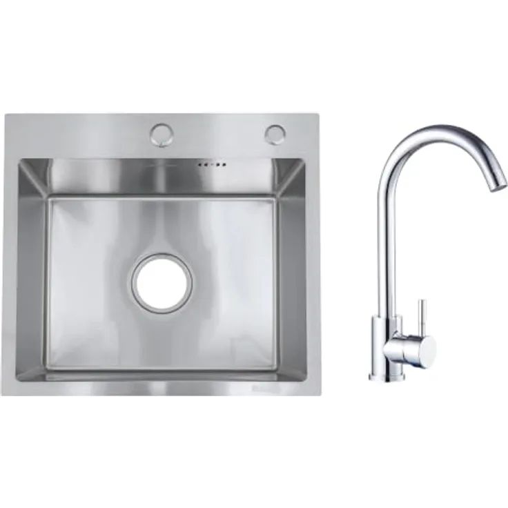 Faizee Home Future Serie Edelstahlspüle Silber 30/40/50 cm, SUS304 Einbauspüle mit Spülkorb, Seifenspender, Siphon & optionale Armatur