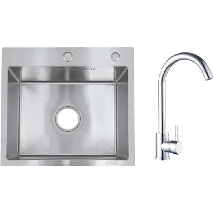 Faizee Home Future Serie Edelstahlspüle Silber 30/40/50 cm, SUS304 Einbauspüle mit Spülkorb, Seifenspender, Siphon & optionale Armatur – Bild 1