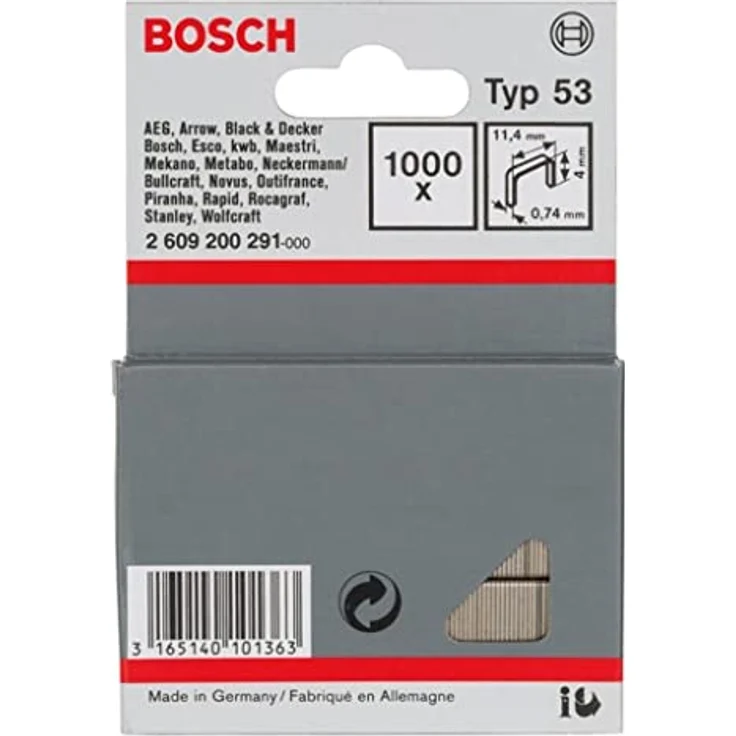 Bosch Accessories 2609200291 Feindrahtklammern Typ 53, 1000 Stück, 4mm x 11.4mm, für dünne Materialien, unauffälliger Rücken – Bild 1