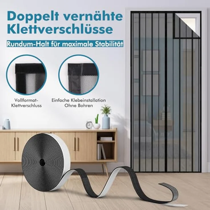 Sekey Magnet Fliegengitter Balkontür, Türvorhang Insektenschutz für Schiebetüren, 120x230cm, schwarz, ohne Bohren, einfache Montage – Bild 4