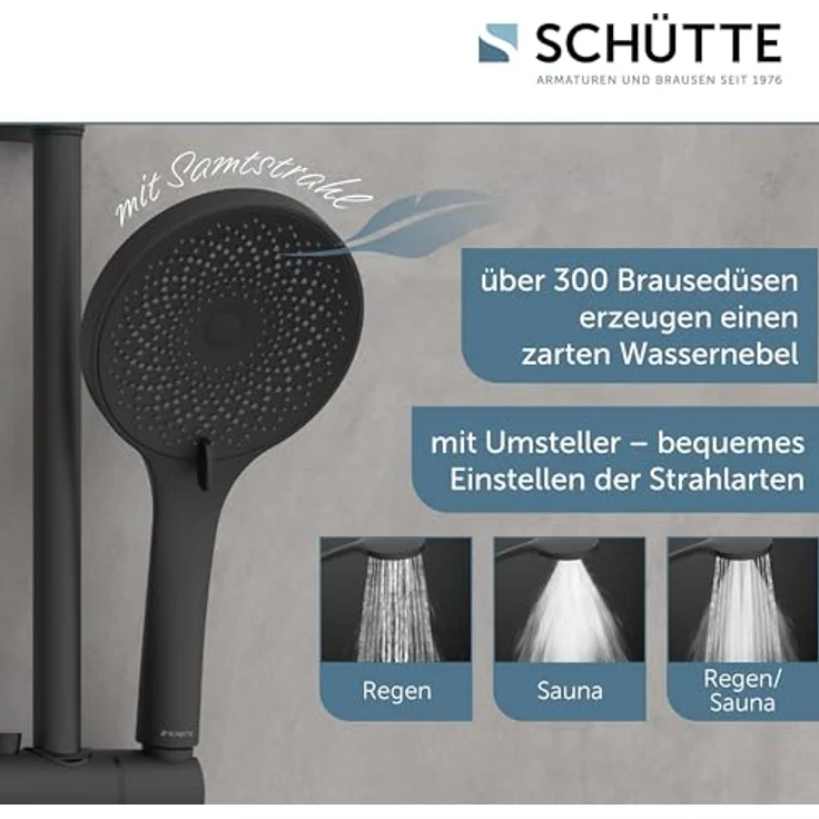 Schütte Brausestangenset 'Capri', schwarz matt, inkl. 3 Strahlarten und Antikalk-Noppen – Bild 2
