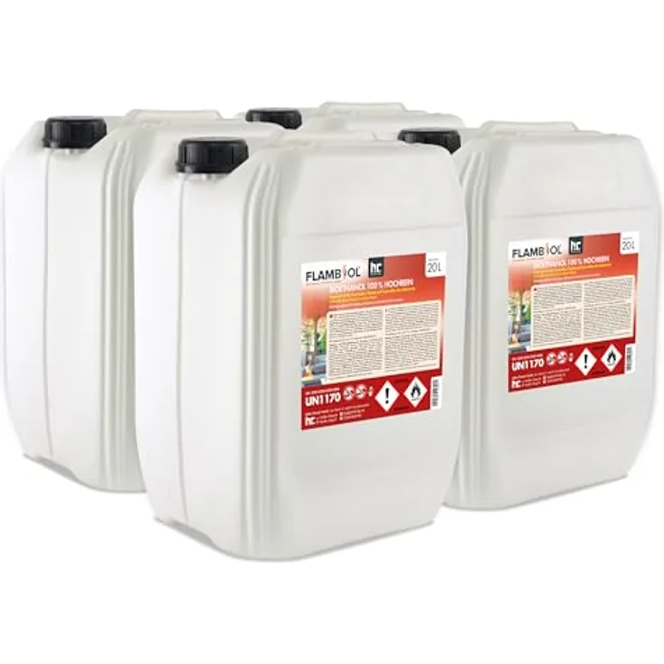 Höfer Chemie 4x 20 L FLAMBIOL® Bioethanol 100% Hochrein, rückstandsfreie Verbrennung, geruchsfrei, bläuliche Flamme