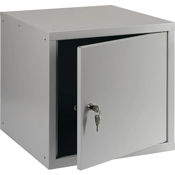 HP Autozubehör Werkstattschrank, Schließfachschrank lichtgrau RAL 7035, aus Stahlblech mit Zylinderschloss, H450xB450xT450mm