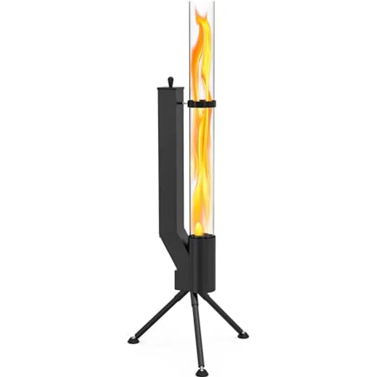 Albatros International Gartenkamin Pelletfackel Schwarz mit Glasrohr, Rocket Stove Outdoor, inkl. Standfuß, lange Brenndauer bis 120 Minuten
