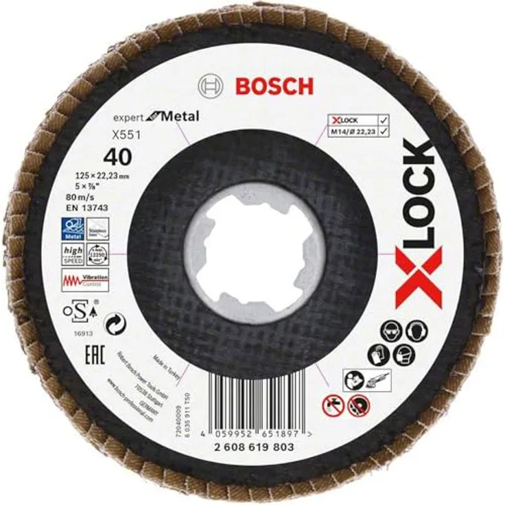 Bosch X-LOCK-Fächerschleifscheibe X551, Expert for Metal, K: 40, 125 mm, 10 Stk.