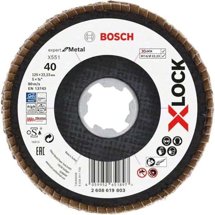 Bosch X-LOCK-Fächerschleifscheibe X551, Expert for Metal, K: 40, 125 mm, 10 Stk. – Bild 1