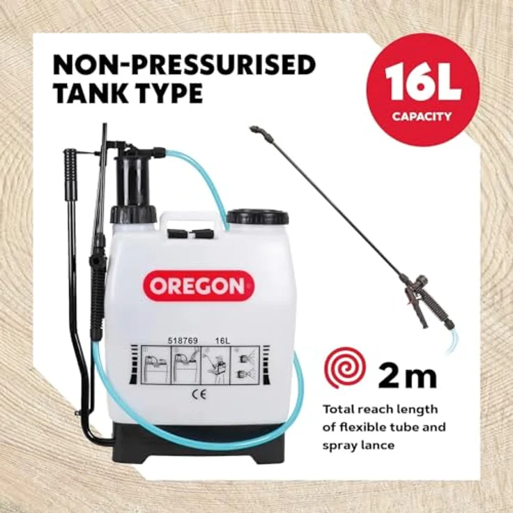 Oregon Rückenspritze 16L, Mehrzweck-Drucksprüher mit ergonomischem Design, Sprühlanze und 4 Düsen – Bild 3