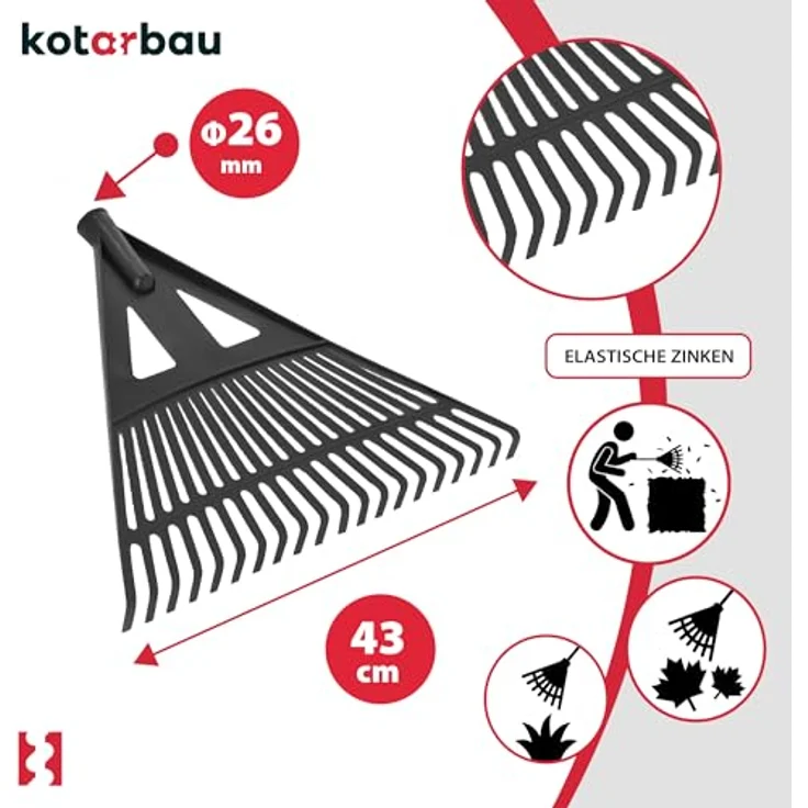 KOTARBAU® Laubrechen 43 cm, Kunststoff ohne Stiel, schwarz, für Laub, Moos & Heckenschnitt – Bild 4