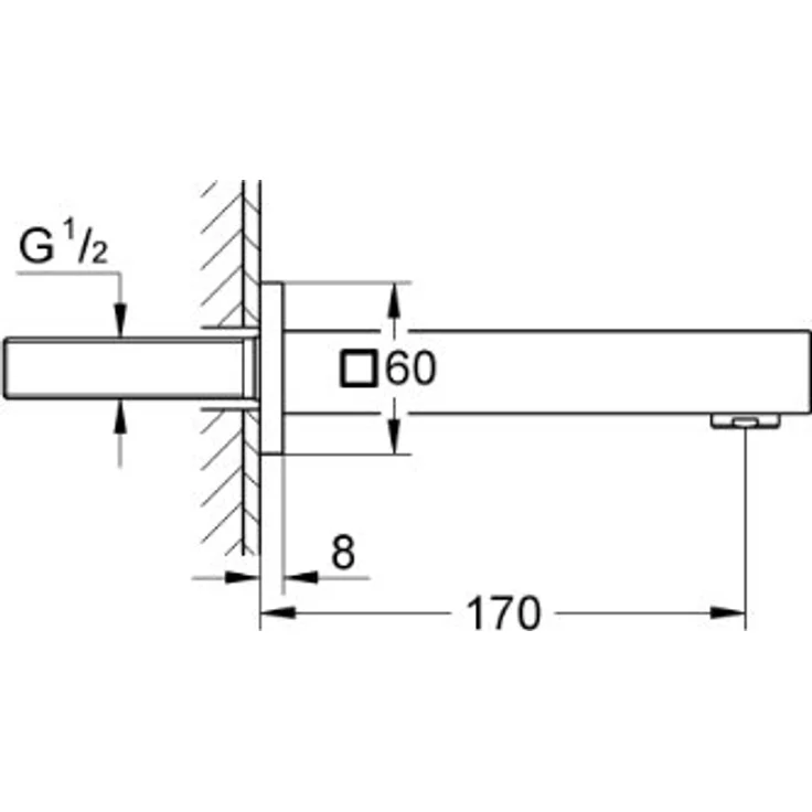 GROHE Eurocube Badarmaturen, Wanneneinlauf Wandmontage mit QuickFix, chrom, 13303000 silber – Bild 2