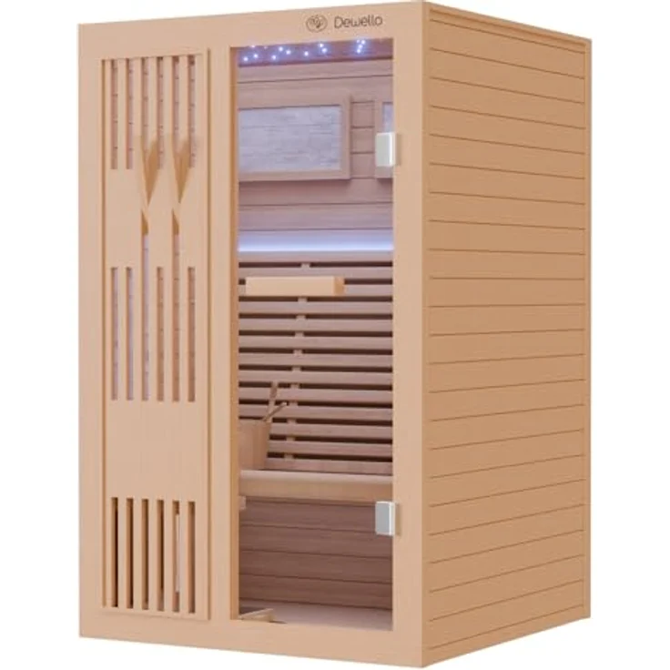 Dewello Sauna MINTO 120x120 Finnische Sauna, 2 Personen, Saunaofen, Harvia 3,5KW, BxTxH: 120 x 120 x 190 cm, Holzoptik – Bild 3