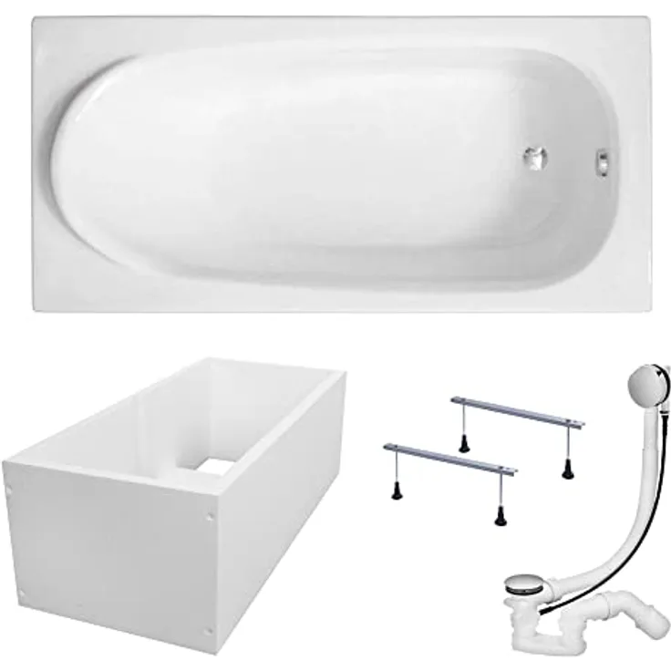 KOLMAN Badewanne Rechteck Medium 190x80 mit Wannenträger - Ablaufgarnitur VIEGA & Füße