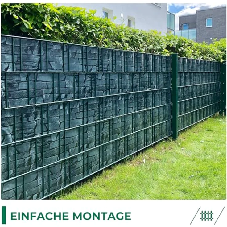 Intergo PVC Sichtschutzstreifen 35m Rolle Schiefer, UV-beständig & reflexionsarm inkl. Befestigungsclips Gartensichtschutz – Bild 7
