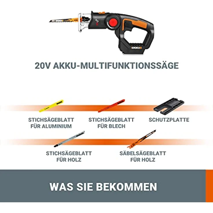 WORX WX550.9 Stichsäge zum Schneiden von Holz, Stahl & PVC, 2-in-1 Universalsäge mit Stich- & Säbelsäge & schneller Umstellung, mit Staubbläser & Pendelhub, ohne Akku & Ladegerät – Bild 5
