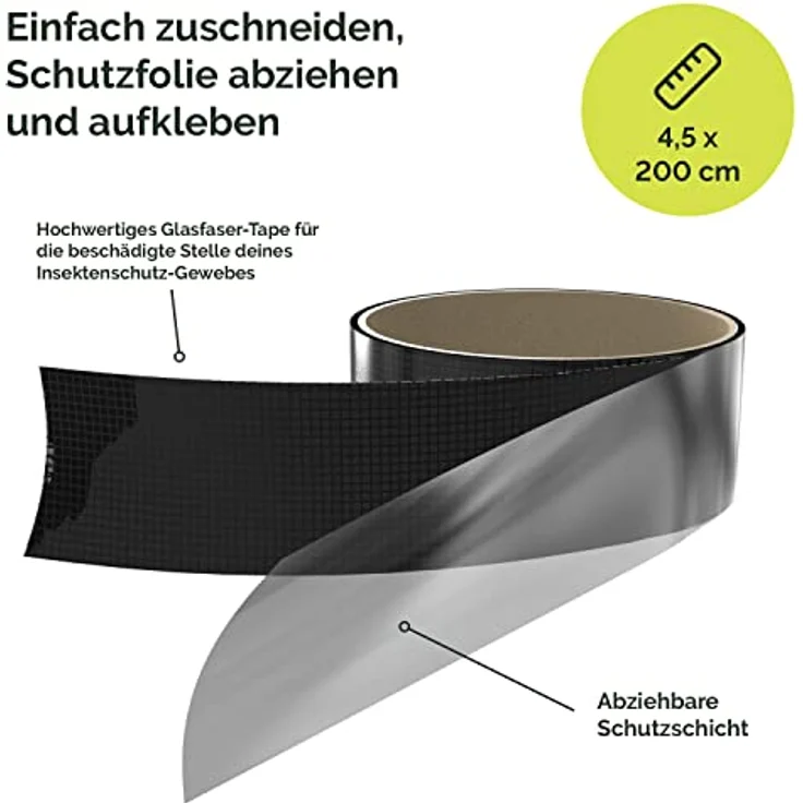 Nematek - Fliegengitter Reparatur Set - Fliegengitter Reparatur Klebeband - Reparaturband für Moskitonetz, Insektenschutz Tür und Fliegengitter Fenster - in verschiedenen Farben (Schwarz) – Bild 4