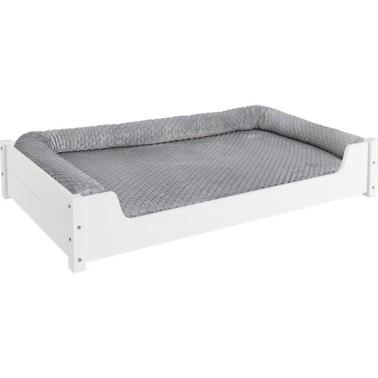 ERST-HOLZ Tierbett Hundesofa XXL für Dogge, Bernhardiner 120x70 Kiefer weiß, mit Rollrost, Matratze und Zubehör