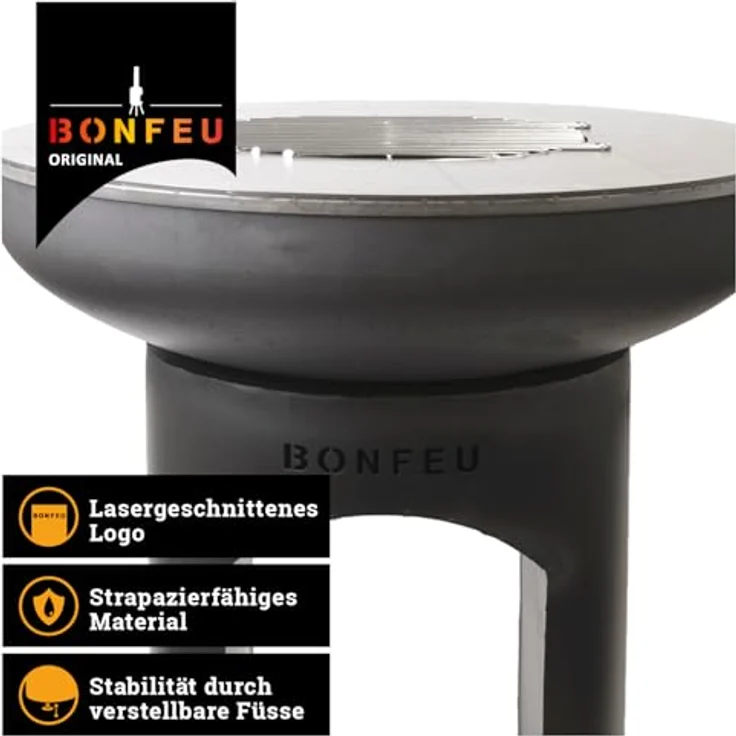 BonFeu BonBiza Feuerkorb & Feuerschale, Ø80 cm, Cortenstahl mit Grillrost & Plancha, schwarz, für Outdoor-Kochen & BBQ – Bild 3