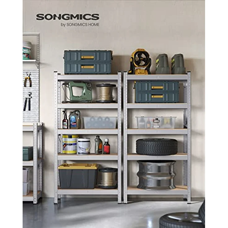 SONGMICS Schwerlastregal, 2er Set, 650 kg belastbar, 5 verstellbare Ablagen, silbern – Bild 4