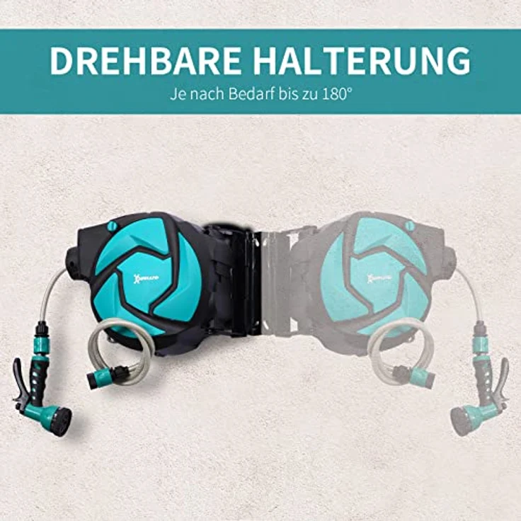Durhand Schlauchtrommel mit Multibrause, 10m Schlauchlänge, Frostschutzfunktion, Grün & Schwarz – Bild 6