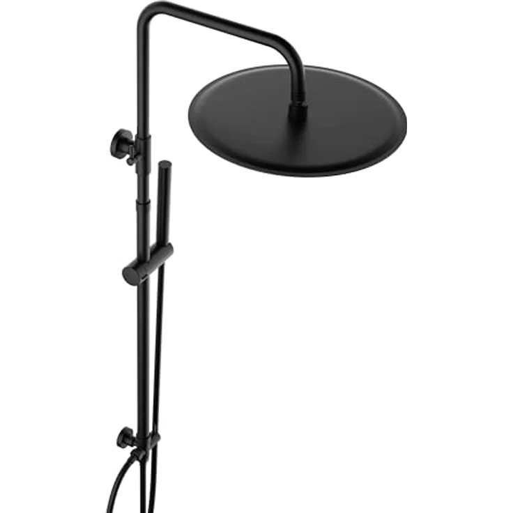 JOHO 304 Edelstahl Duschsystem, Matt Schwarz Regendusche Duschset mit 30 cm Kopfbrause, höhenverstellbarer Duschstange und Wassersparfunktion – Bild 1