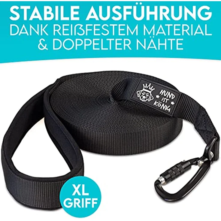 HUND IST KÖNIG® Schleppleine für Hunde - Lange Hundeleine 15m mit Griffpolster - Laufleine für Hunde mit Sicherheitskarabiner für erfolgreiches Hundetraining inkl. eBook – Bild 3