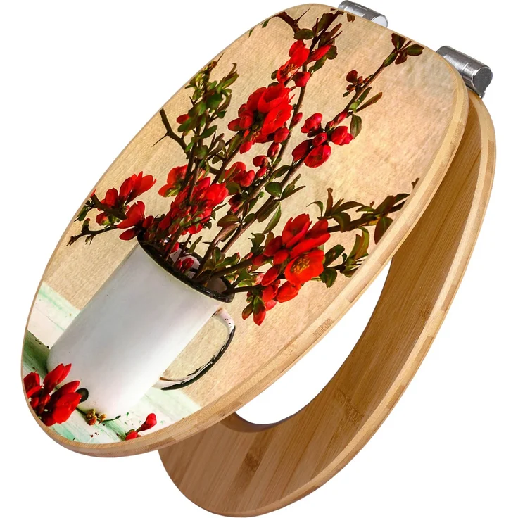 Banjado Bambus Holz WC Sitz mit Absenkautomatik, Klodeckel Soft Close mit Motiv Berberitzen, 45,8 x 37,5 cm