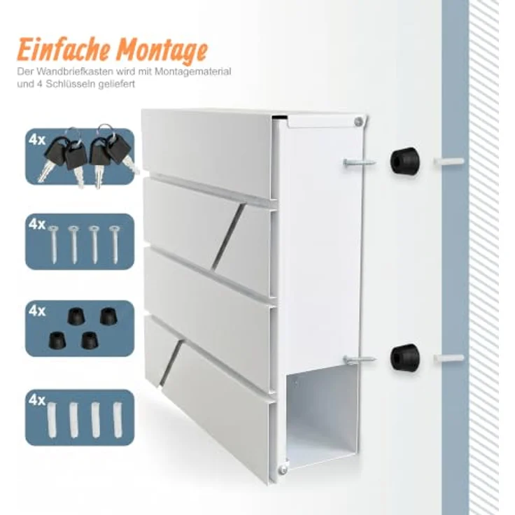relaxdays Wandbriefkasten Metall mit Zeitungsfach und Zylinderschloss, weiß – Bild 7