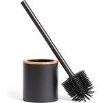 KAZAI. Silikon Toiletten-Bürste & Klobürsten-Halter in Holzoptik | Klobürste in Edelstahl mit Silikonkopf | Metall WC-Bürsten-Halter in Natur-Bambus | Stehende WC-Bürste für das Badezimmer | Schwarz