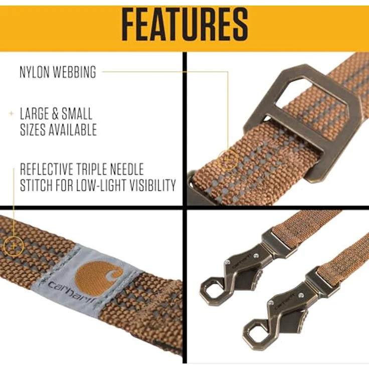 Carhartt Hundeleine, braun/gebürstetes Messing, Größe L mit reflektierendem Nadelstich und robustem Karabinerverschluss – Bild 2