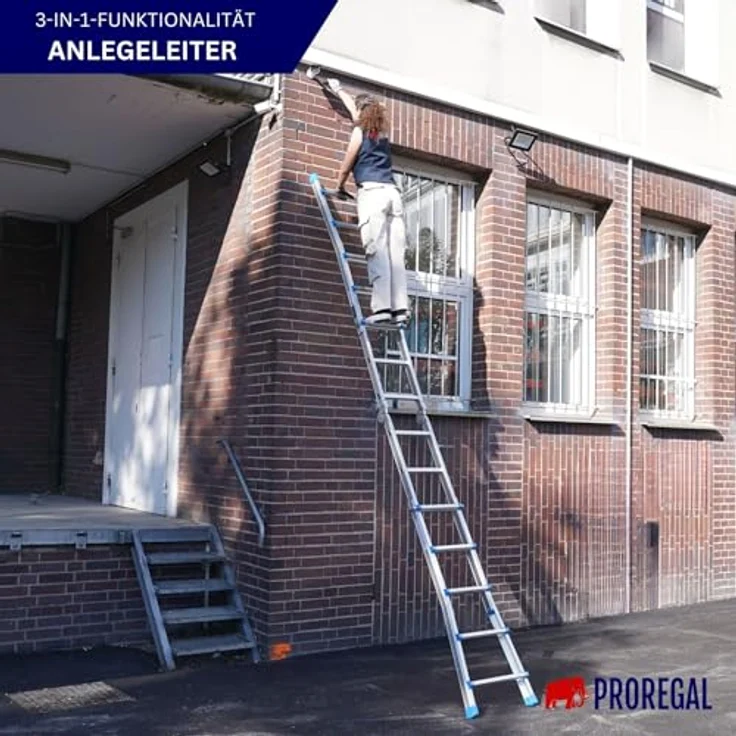 PROREGAL Apollo 3-in-1 Aluminiumleiter, multifunktionale Treppenleiter bis 4m Höhe, Traglast 150kg, silber, klappbar und teleskopierbar – Bild 4