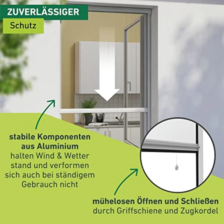 Windhager Insektenschutz Basic Rollofenster Alu, Insektenschutzrollo, Fliegengitterrollo, Selbstbausatz 160 x 160cm, weiß, 04502 – Bild 5