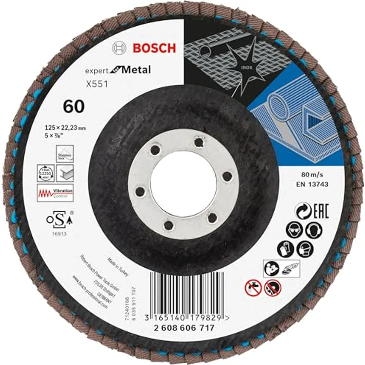 Bosch 40x Fächerschleifscheibe X551 Expert for Metal + Beanie Set (Ø 125 mm, Körnung 40/60/80, M14) - Profi Zubehör für Winkelschleifer, ideal für Metall, Stahl, Gusseisen – Bild 3