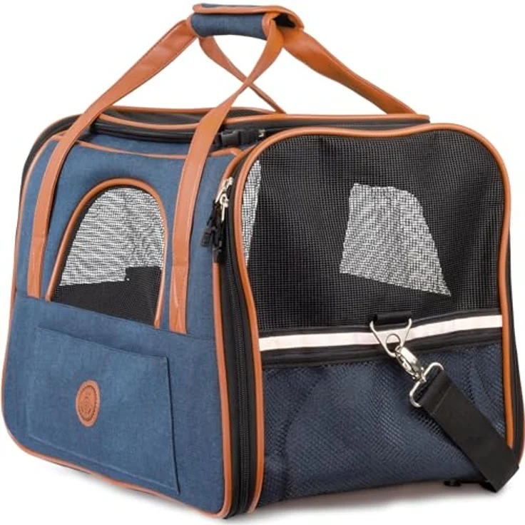 HUND IST KÖNIG Hundetasche & Katzentasche bis 8kg - Hochwertige Hundetragetasche in Denim-Farben - Faltbare mobile Tragebox für Hunde & Katzen – Bild 1