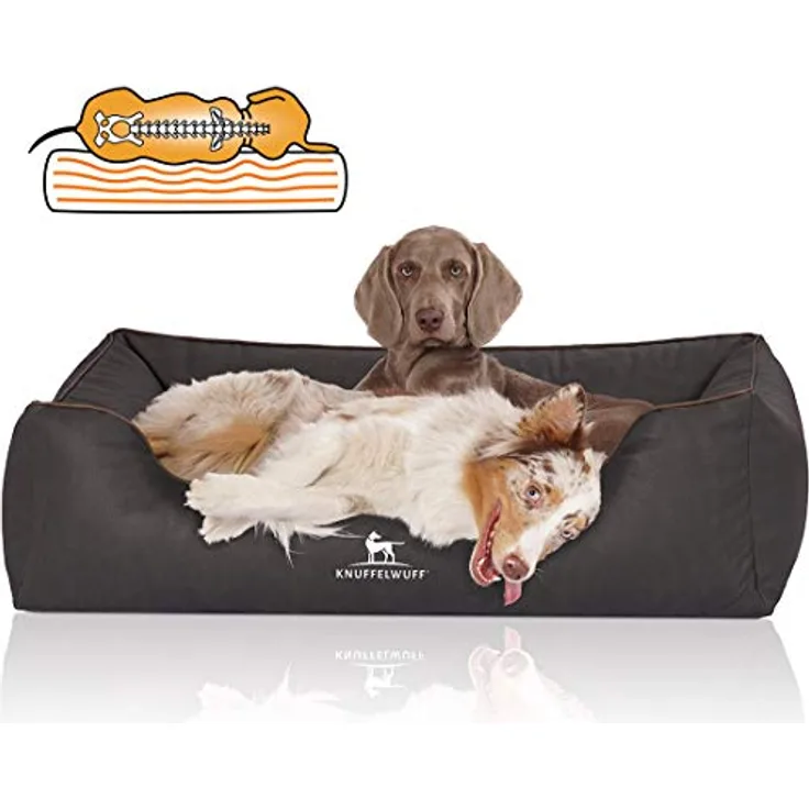 Knuffelwuff Orthopädisches Hundebett Rockland aus Kunstleder XL 105 x 75cm Schwarz