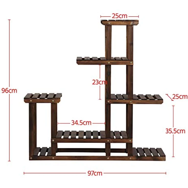 Yaheetech Pflanzentreppe 7 Ebenen, Pflanzenregal aus FSC-zertifiziertem Tannenholz, 97x96x25cm, für drinnen und draußen – Bild 2